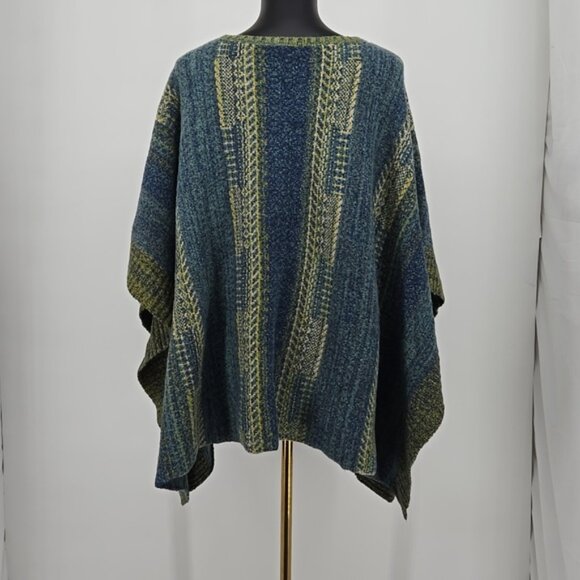 J. Jill Blue and Green Striped Women's Sweater Poncho Abstract One Size - Picture 5 of 11